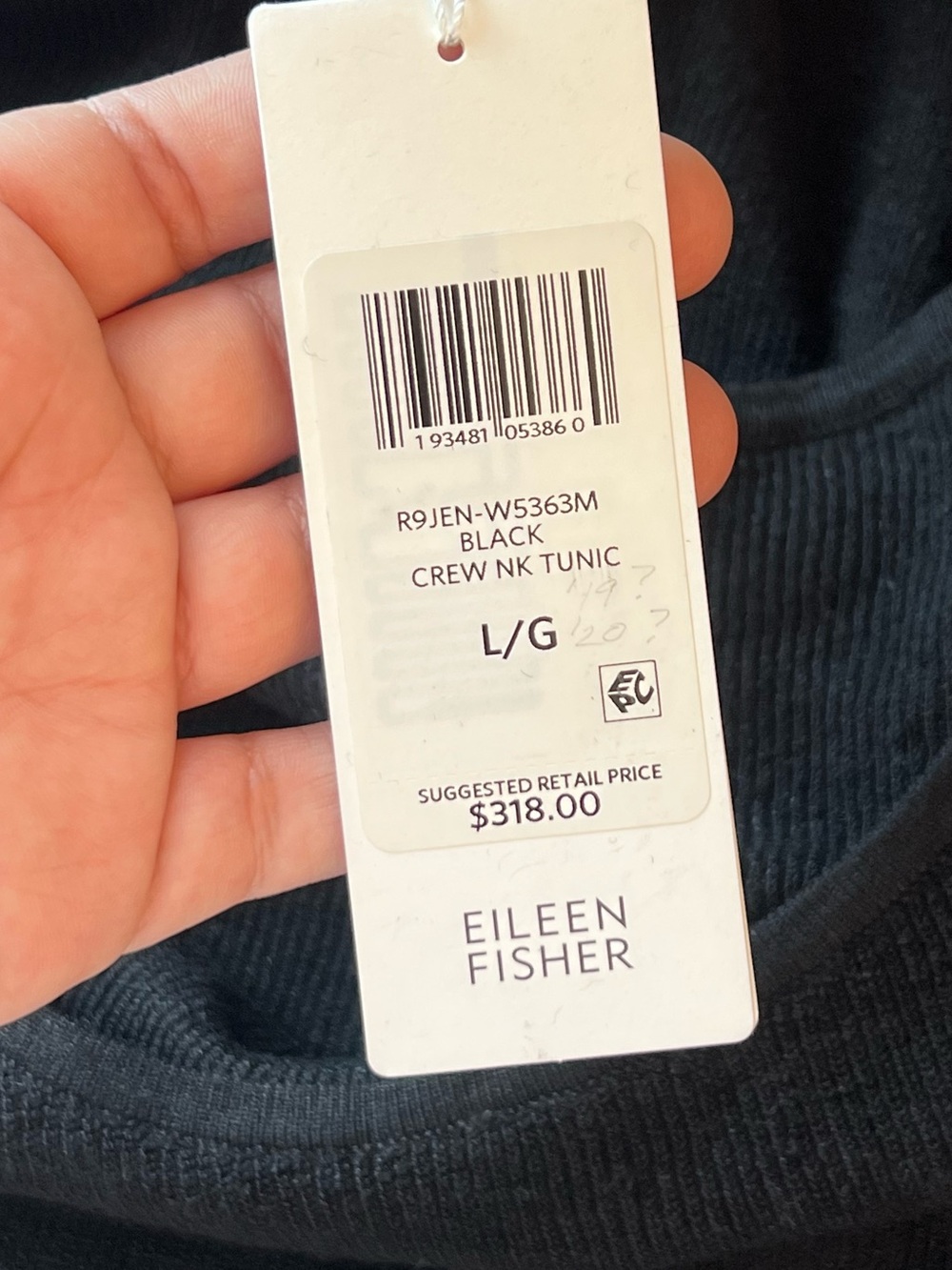 NWT Eileen Fisher Black Organic Linen Stretch Crepe Crew Neck Tunic Top- Large - Picture 7 of 10